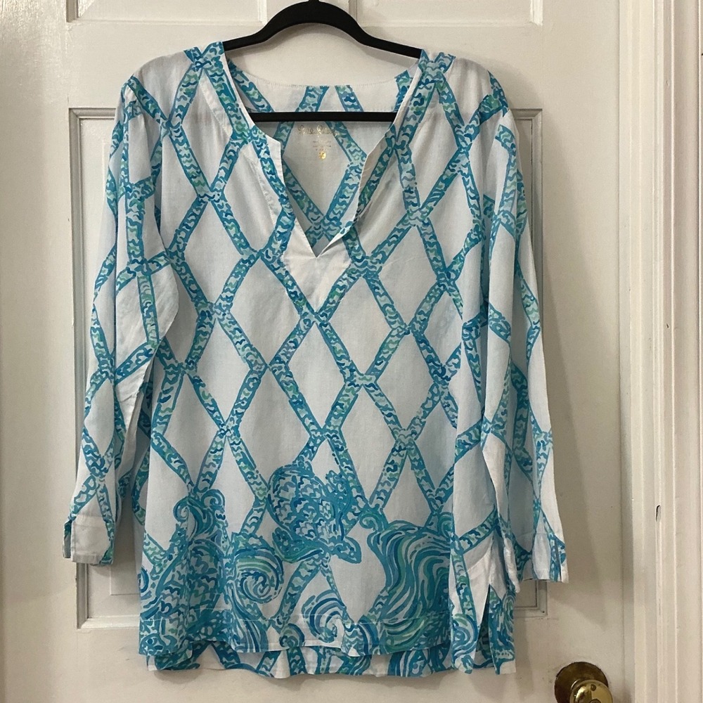 Lilly Pulitzer Amelia Island Pullover Tunic Top XL Cotton Coastal Boho Resort